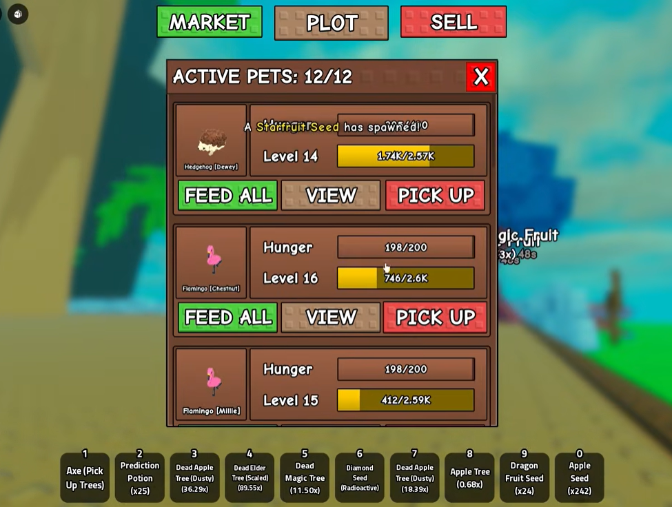 Feeding fruit to an equipped pet in Greedy Growers